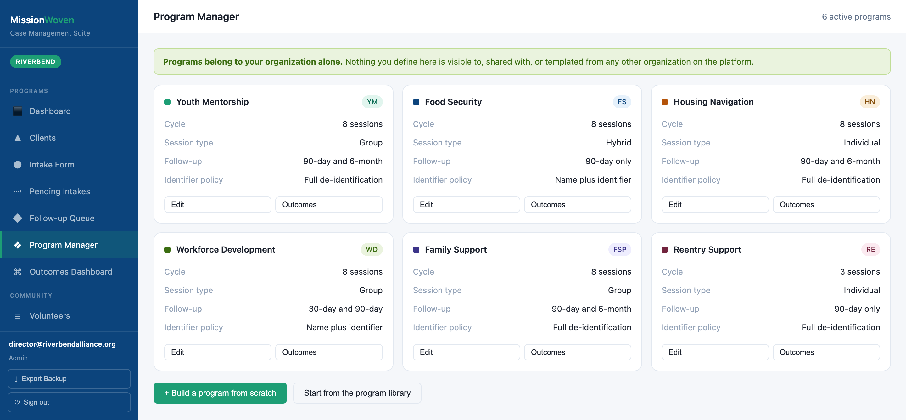 Program Manager screen in MissionWoven